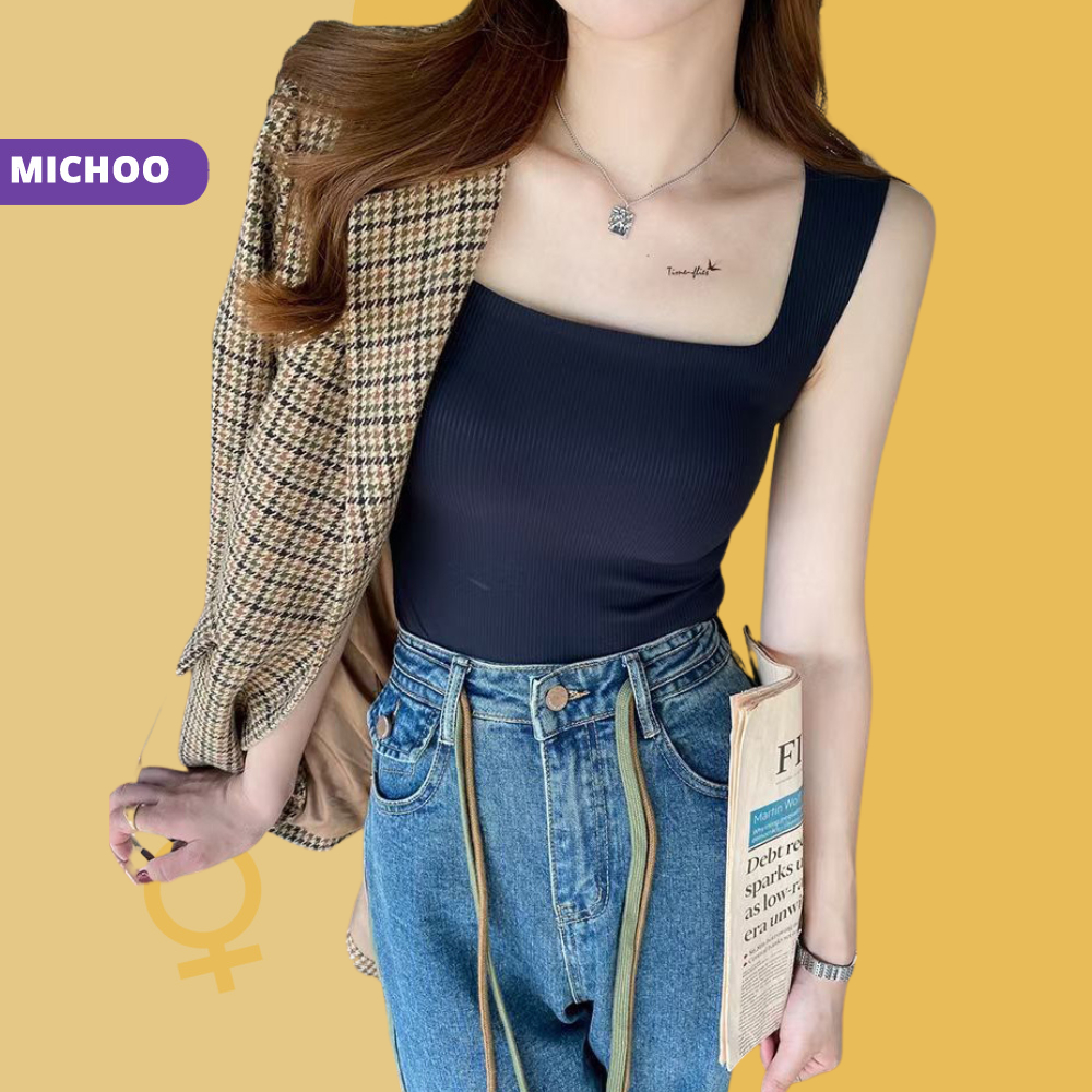 Áo Bra 2 Dây Bản To MICHOO Dáng Dài Gân Tăm Có Mút Nâng Ngực Gam Màu Pastel Nhẹ Nhàng Trẻ Trung