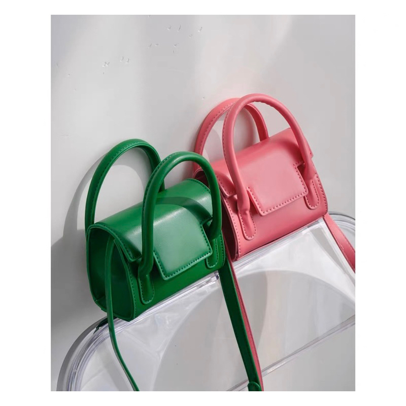 Túi xách nữ Rinni, Túi đeo chéo mini dáng vuông trơn nắp gập hai quai xách