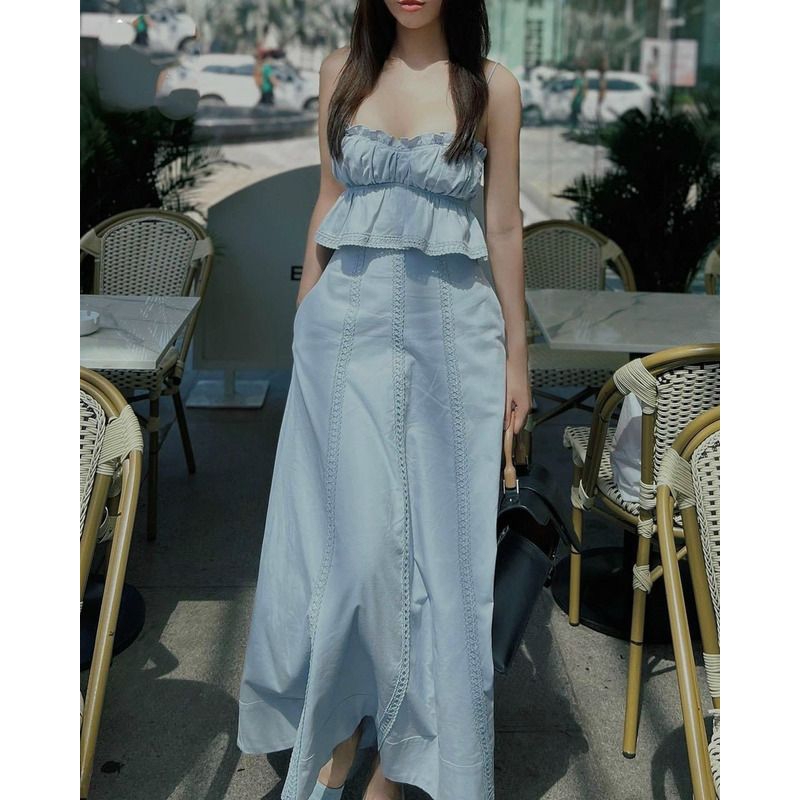 K18 Set Áo 2s Peplum Bèo Xoè + Chân Váy Dài Phối Ren