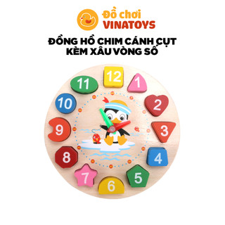 Đồ chơi cho bé đồng hồ gỗ kèm xâu hạt dạy bé cách xem giờ Đồ chơi thông minh VINATOYS
