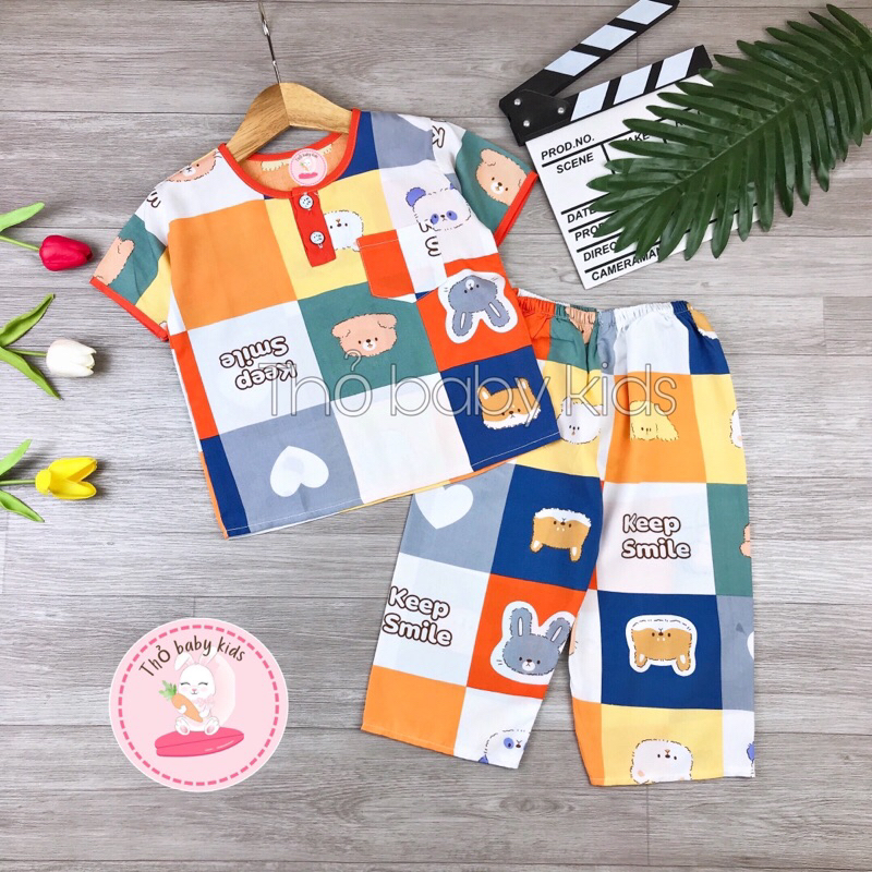 Bộ lanh/tole/tôn bé trai tay ngắn quần dài thỏ baby kids