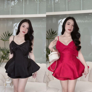 Set đồ Hàn Quốc áo hai dây đính nơ ngực mix quần đùi năng động trẻ trung, Set bộ đùi tapta form xinh xắn M792