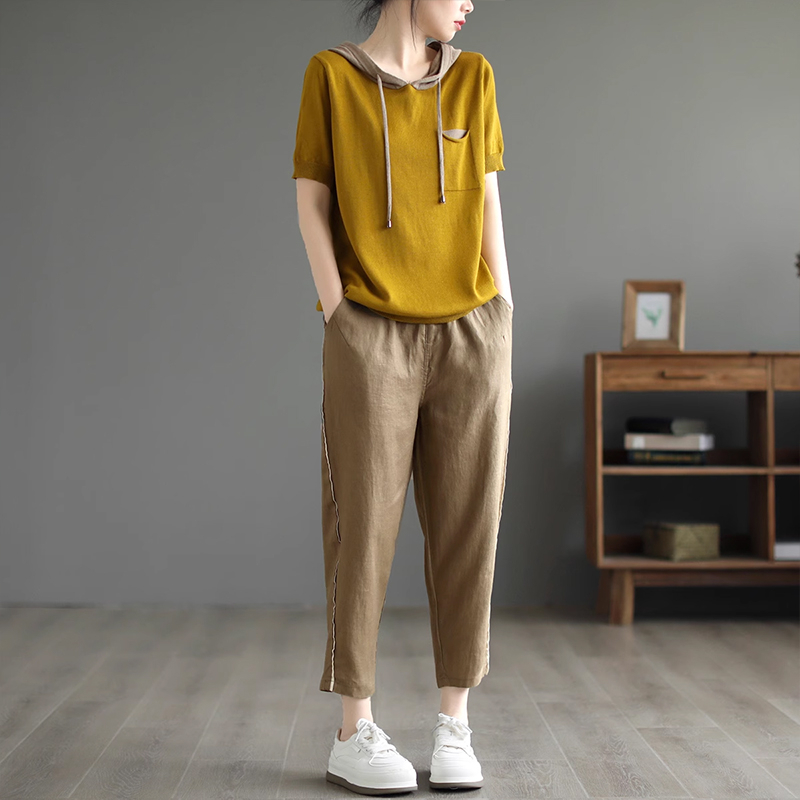 Quần baggy KAMAKA linen lưng thun phối line nổi - NU8723