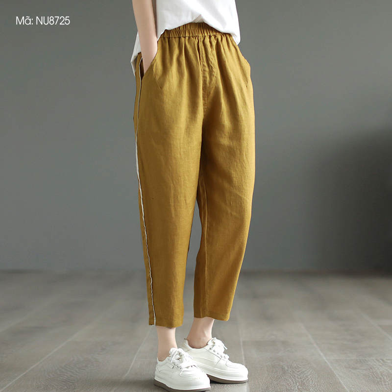 Quần baggy KAMAKA linen lưng thun phối line nổi - NU8723