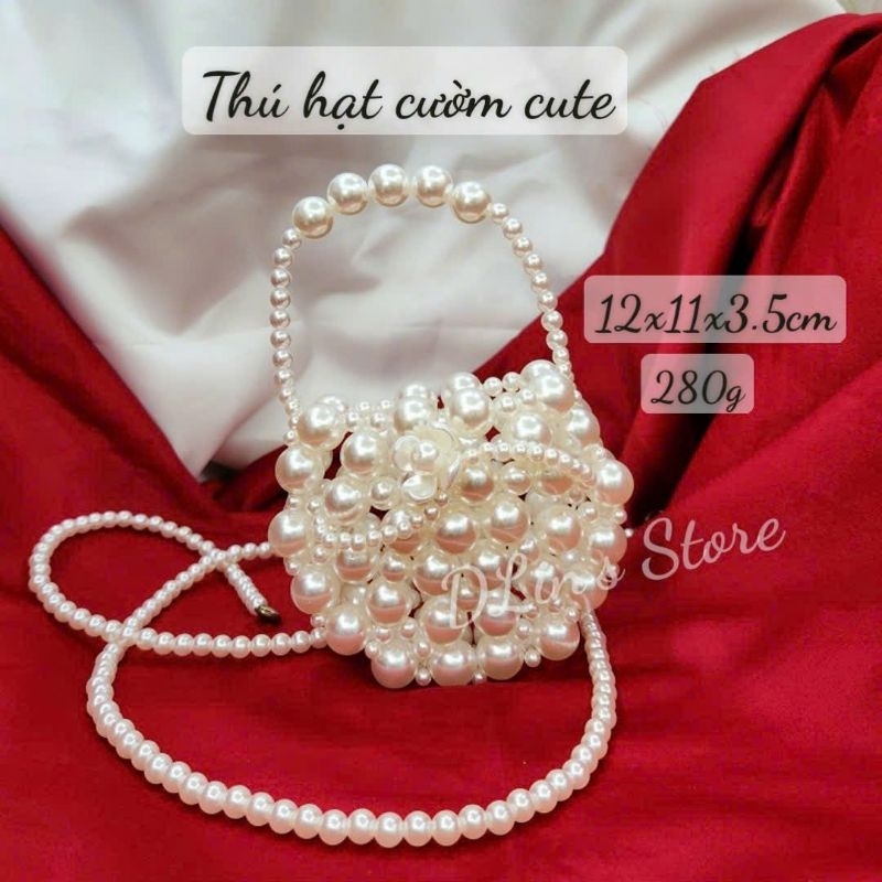 Túi xách tay mini, túi đeo chéo kết hạt cườm hình tròn