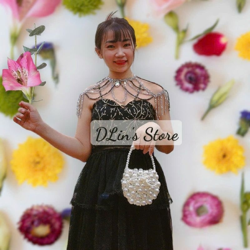 Túi xách tay mini, túi đeo chéo kết hạt cườm hình tròn