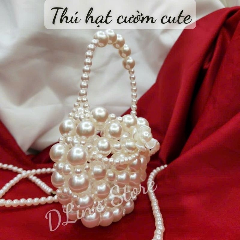 Túi xách tay mini, túi đeo chéo kết hạt cườm hình tròn