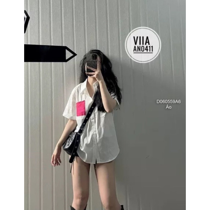 Áo sơ mi trắng tay ngắn 1 túi phối màu cá tính VIENS STORE