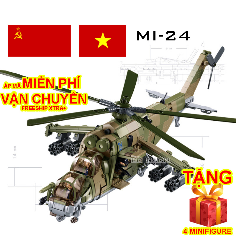 Bộ xếp hình Máy bay trực thăng Mi 24 Hind - 3 trong 1 - 893 chi tiết