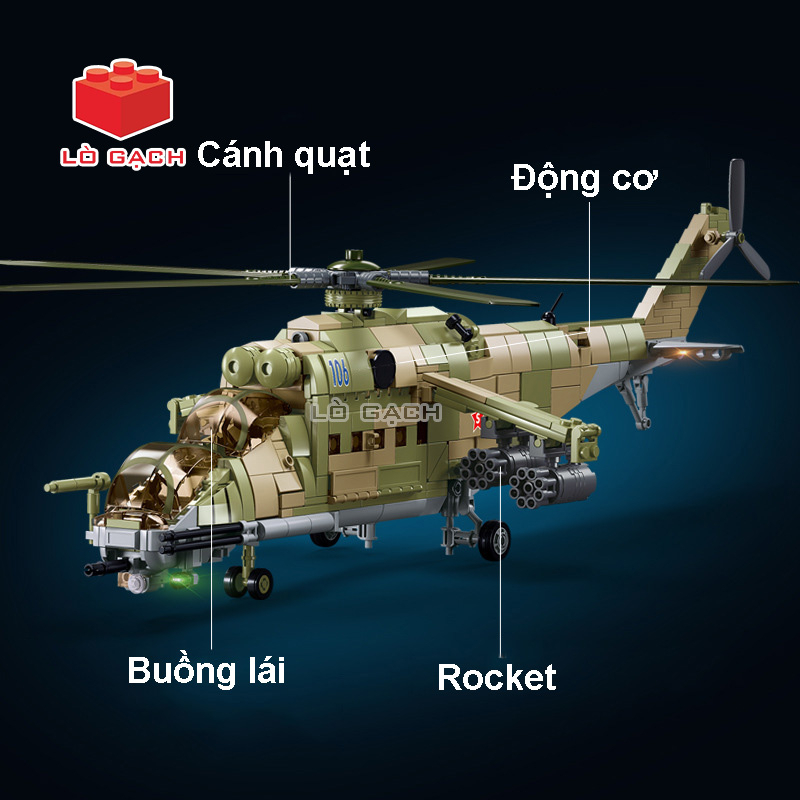 Bộ xếp hình Máy bay trực thăng Mi 24 Hind - 3 trong 1 - 893 chi tiết