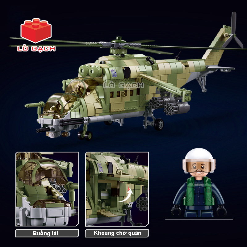 Bộ xếp hình Máy bay trực thăng Mi 24 Hind - 3 trong 1 - 893 chi tiết
