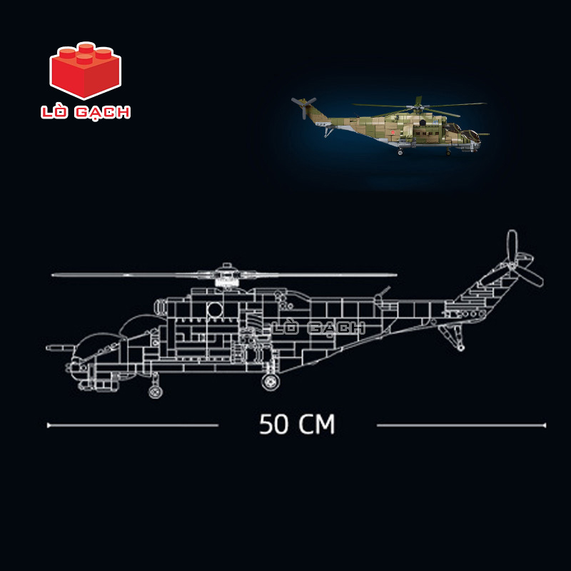 Bộ xếp hình Máy bay trực thăng Mi 24 Hind - 3 trong 1 - 893 chi tiết