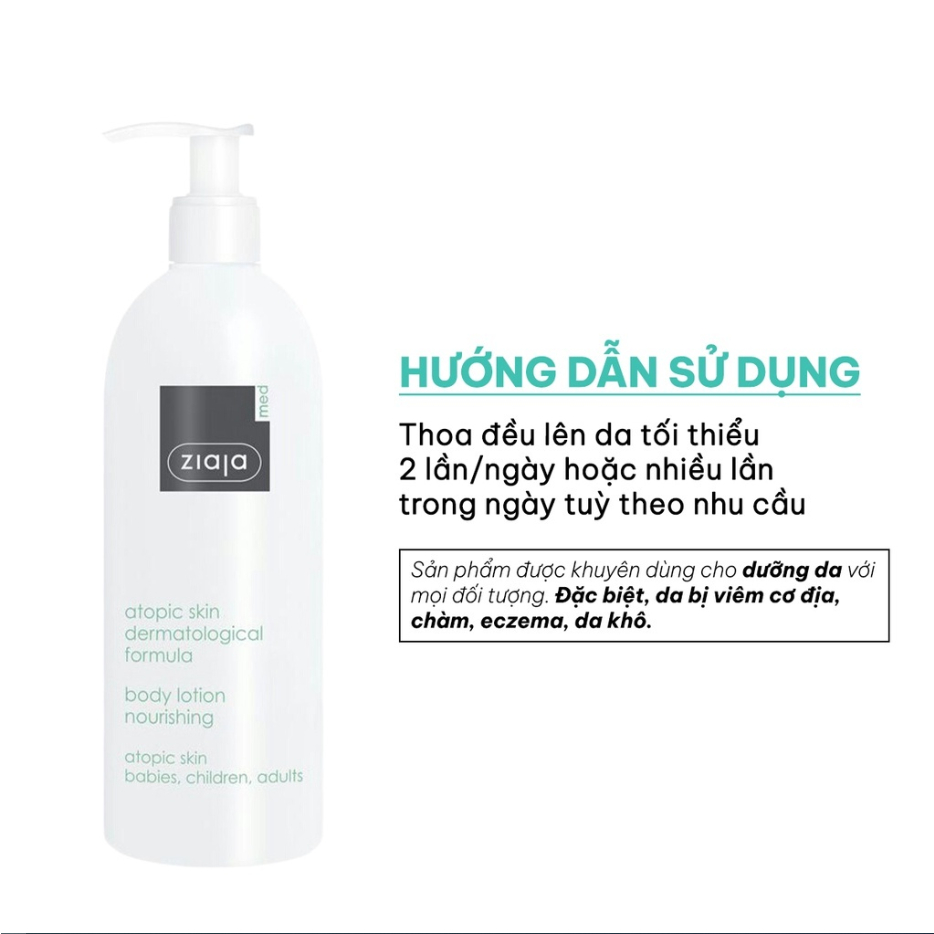 Dưỡng thể Ziaja Med Atopic Skin Dermatological Formula Body Lotion Nourishing Nhũ tương mượt da toàn thân 1% Ure 400ml