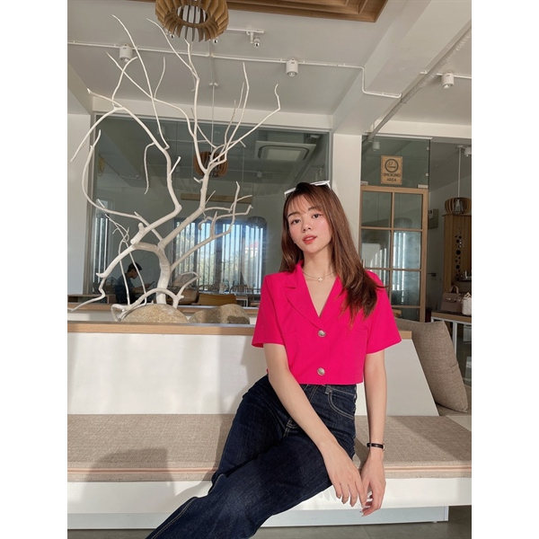 BLAZER Croptop 1 lớp cộc tay trẻ trung chất liệu cotton Hàn mát mẻ