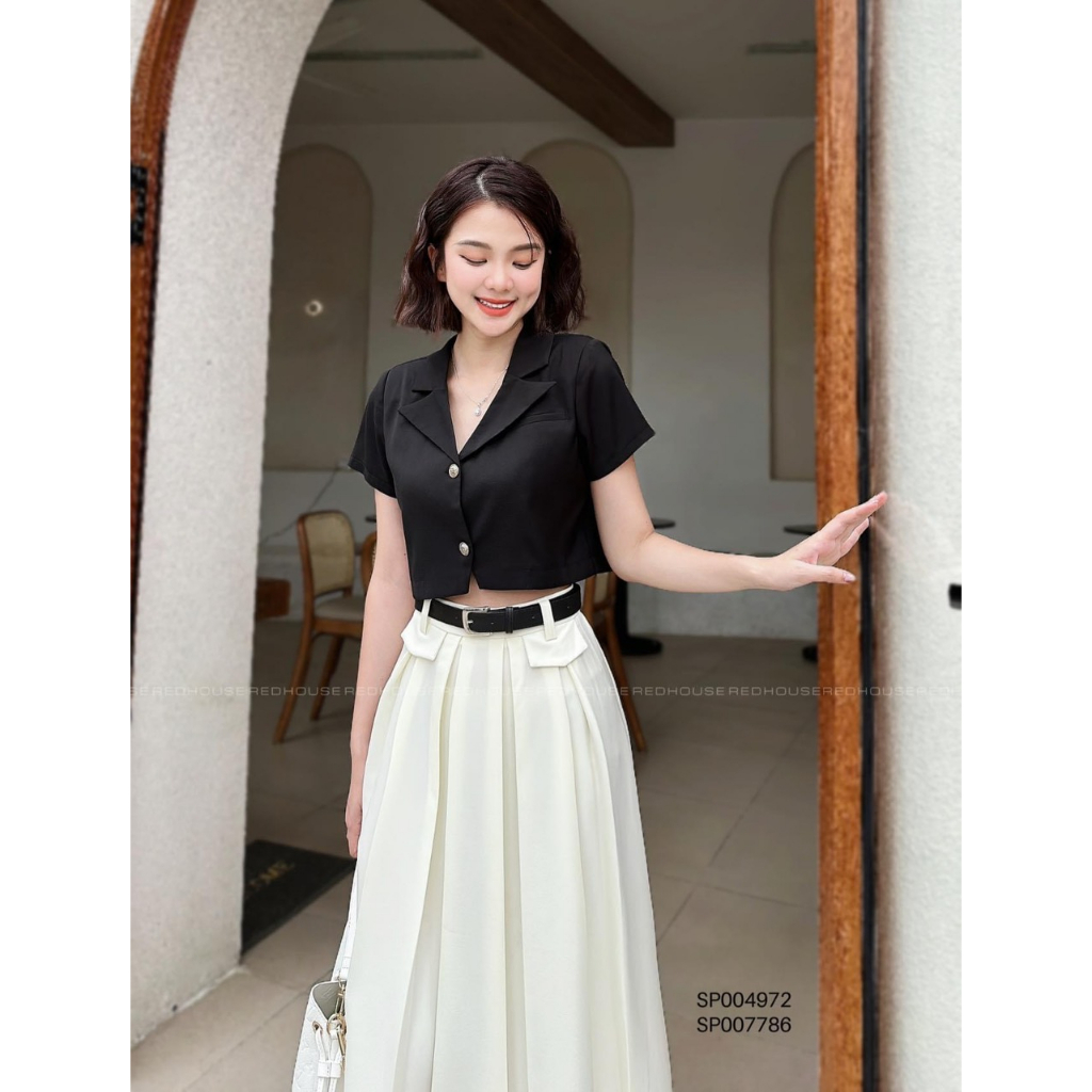 BLAZER Croptop 1 lớp cộc tay trẻ trung chất liệu cotton Hàn mát mẻ