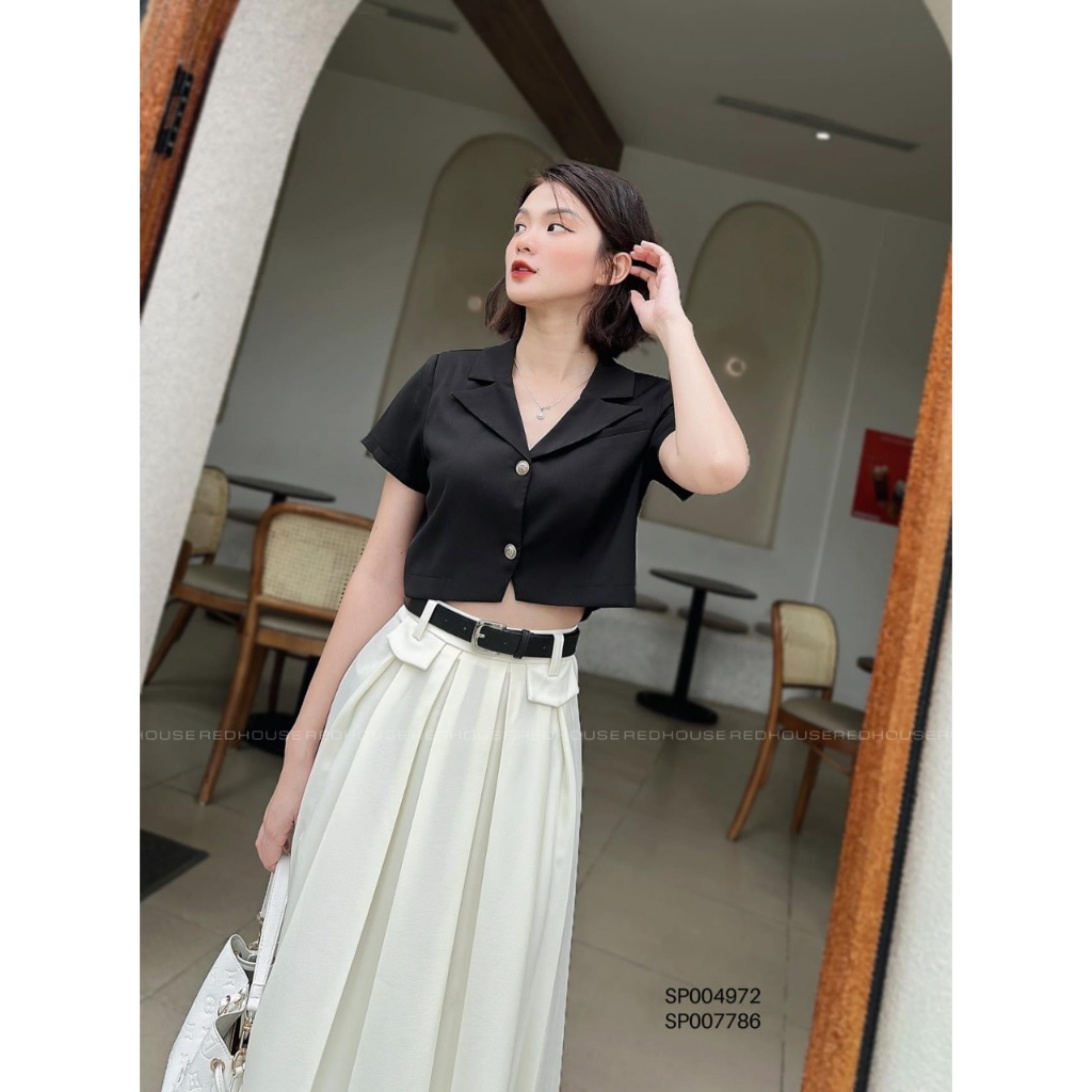 BLAZER Croptop 1 lớp cộc tay trẻ trung chất liệu cotton Hàn mát mẻ