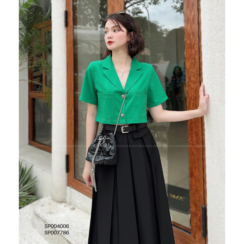 BLAZER Croptop 1 lớp cộc tay trẻ trung chất liệu cotton Hàn mát mẻ