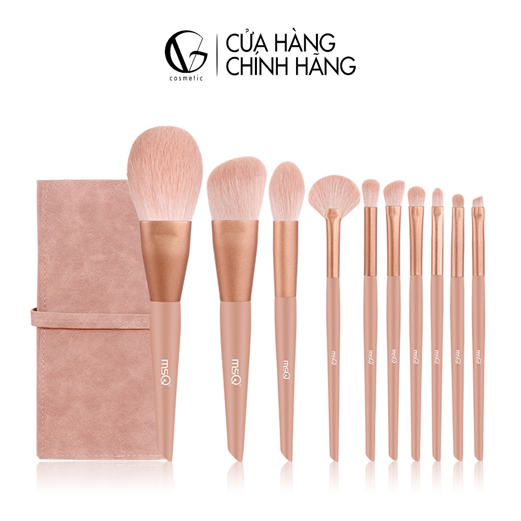 Bộ cọ trang điểm msQ cá nhân 10 cây màu da nâu kèm theo túi đựng cọ