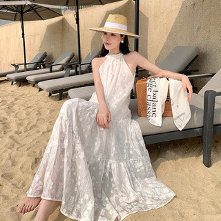 Sẵn- Váy maxi đi biển cổ yếm phồng xòe xinh xắn