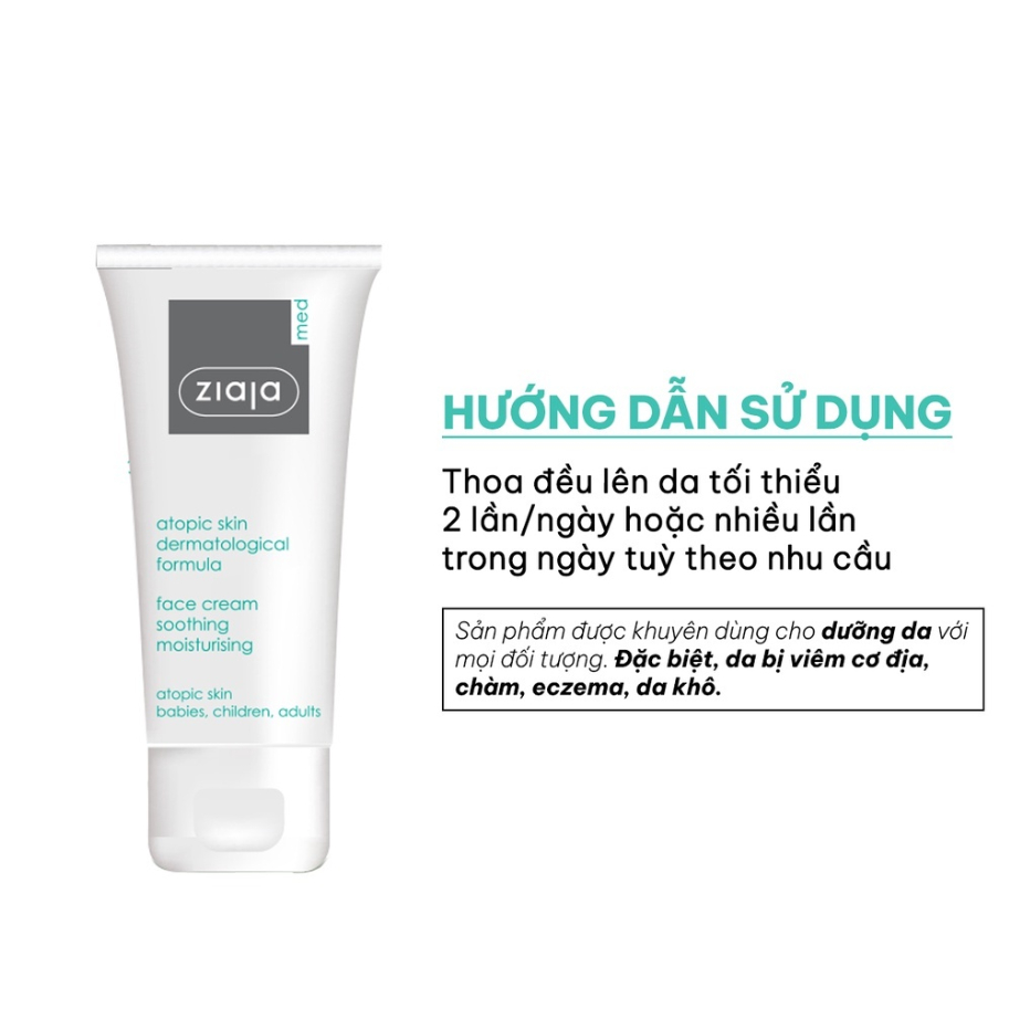 Kem dưỡng ẩm Ziaja Med Atopic urea dưỡng ẩm dịu nhẹ cho da khô, nhạy cảm, bị kích ứng 50ml