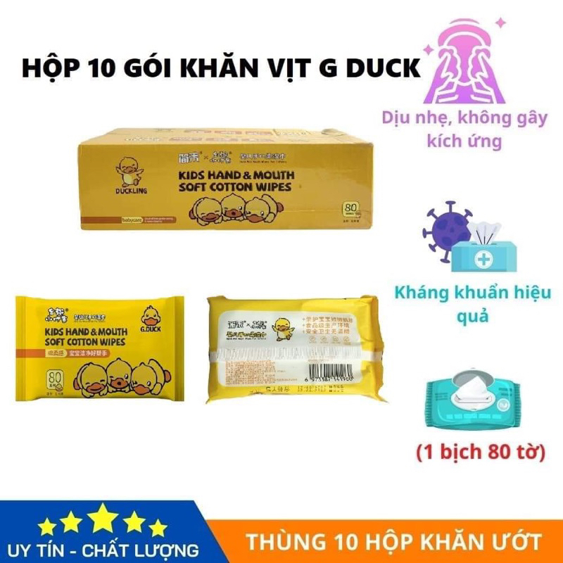 Hộp Giấy 10 gói khăn ướt Vịt Vàng ko mùi siêu hot