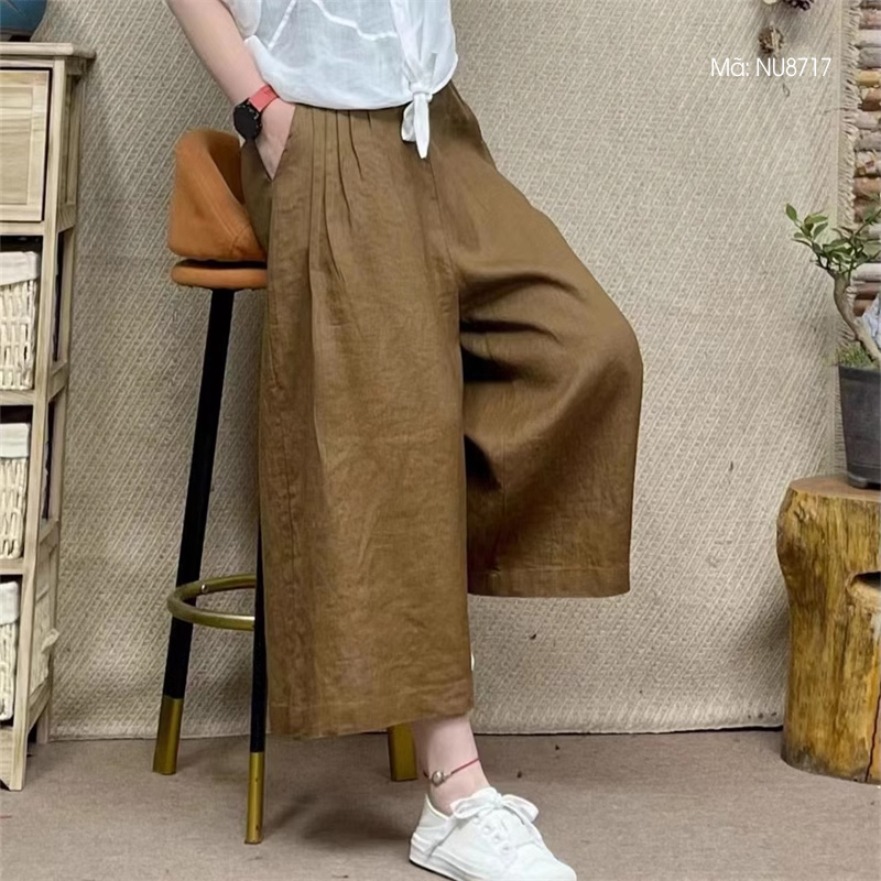 Quần baggy linen KAMAKA lưng thun xếp ly ống rộng đơn sắc - NU8712
