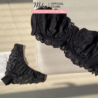  Set đồ lót ren đen áo lót cúp ngang quây nửa quả có gọng nâng ngực quần cánh tiên gợi cảm dày dặn mềm mát cao cấp Mebra 