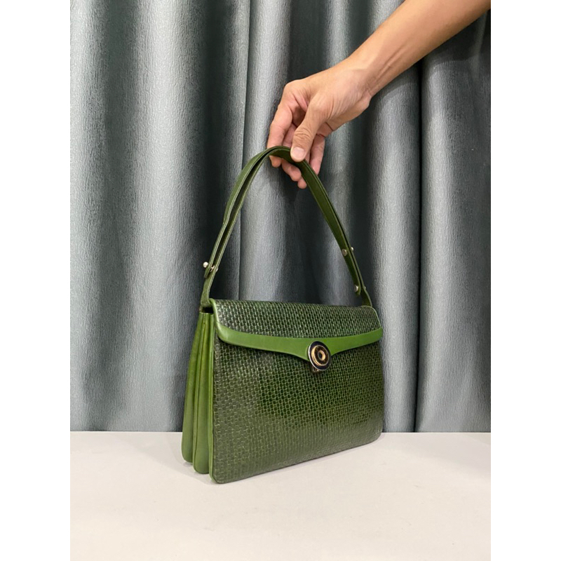 Túi si nhập Nhật xanh vintage da bò đan thật 100%