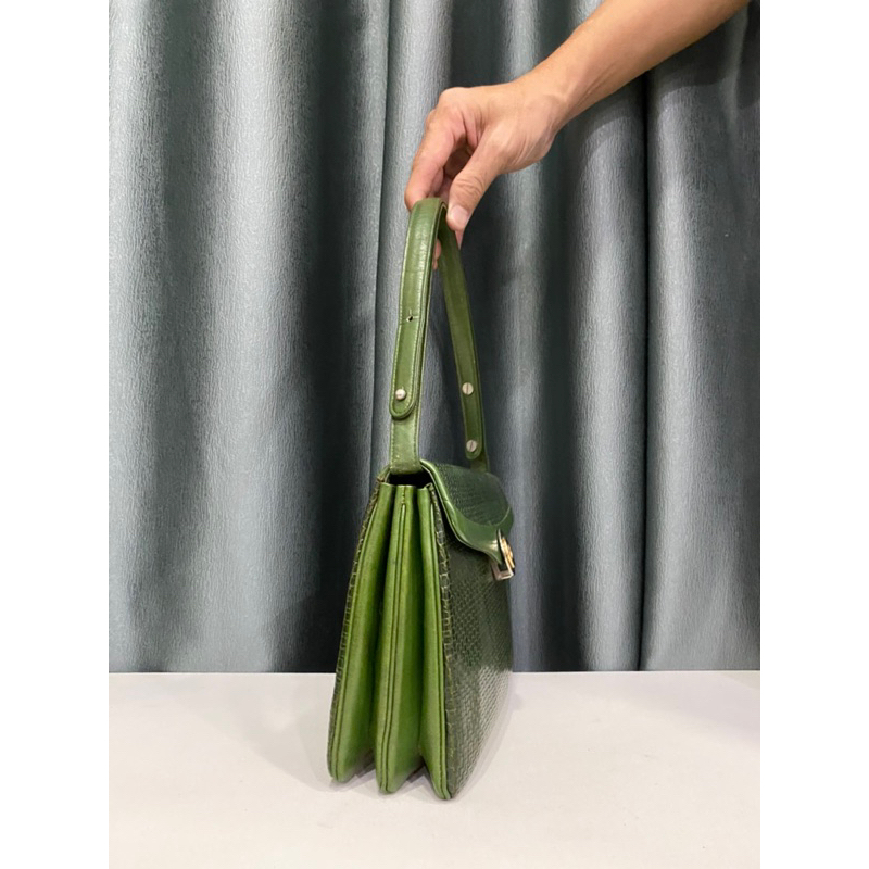 Túi si nhập Nhật xanh vintage da bò đan thật 100%