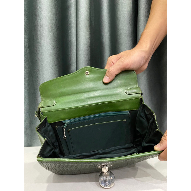 Túi si nhập Nhật xanh vintage da bò đan thật 100%