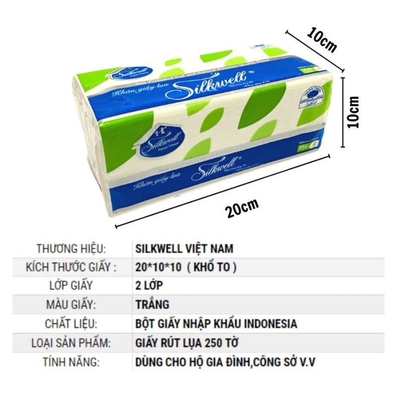 Giấy ăn Silkwell 2 Lớp, Khổ 200mm, Gói 250 tờ.