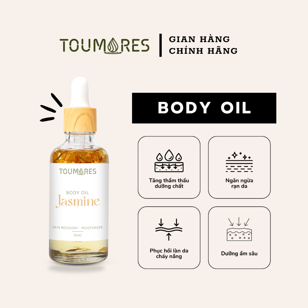Dầu dưỡng body cấp ẩm Toumores cho da ẩm mượt không nhờn rít, thấm nhanh, hương hoa lài nhẹ nhàng thư giãn