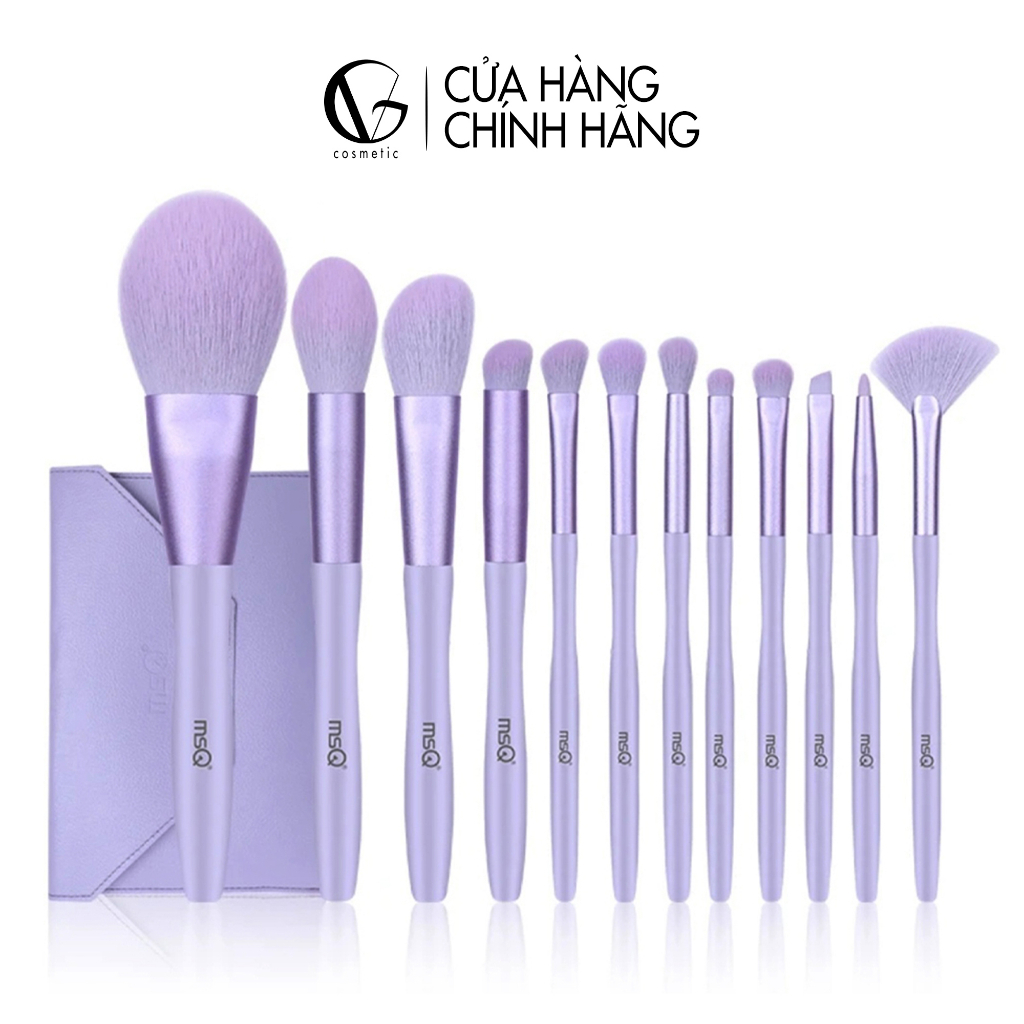Bộ Cọ Trang Điểm Cá Nhân msQ 12 cây màu tím kèm hộp bao da sang trọng