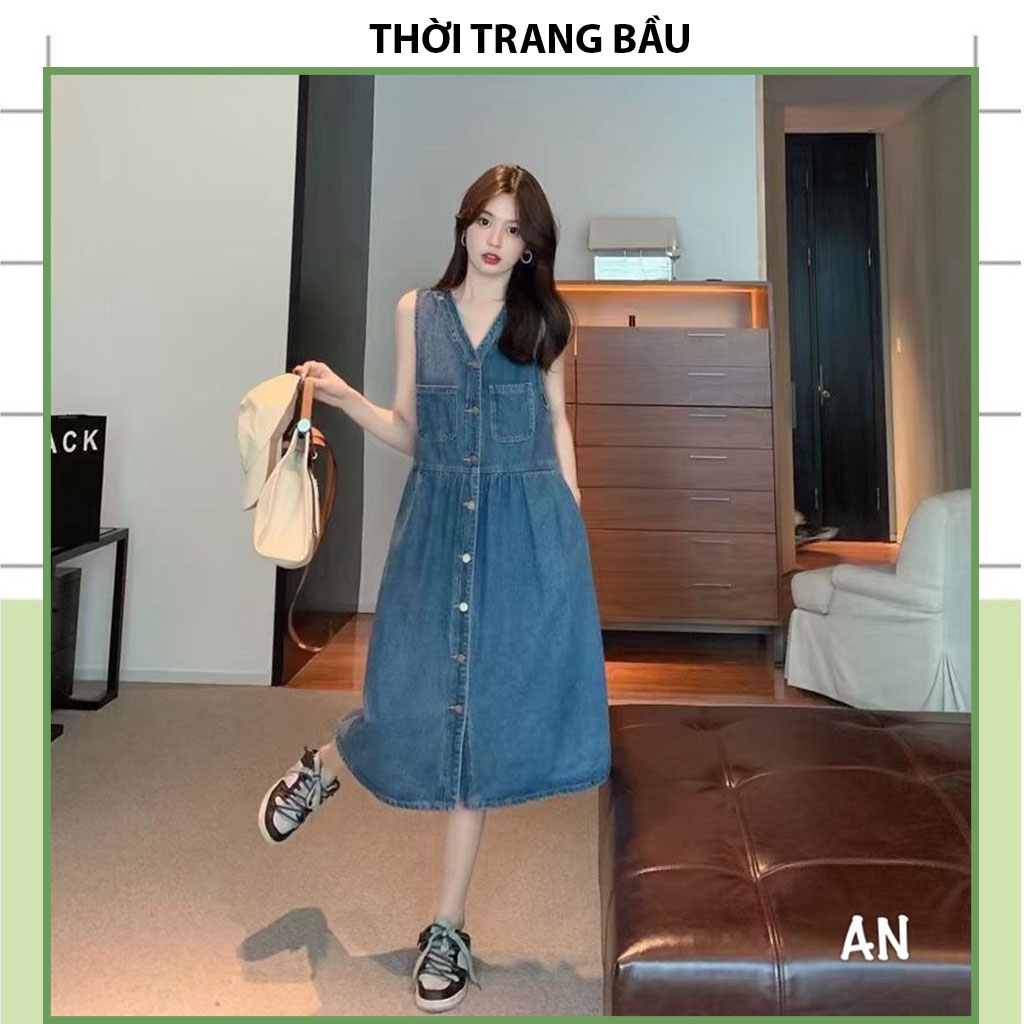 VÁY ĐẦM BẦU CÔNG SỞ DỰ TIỆC-ĐẦM BẦU BÒ JEAN QUẢNG CHÂU BABAYDOLL CỔ TIM 2 TÚI TRƯỚC THỜI TRANG BIGSIZE GIÁ RẺ