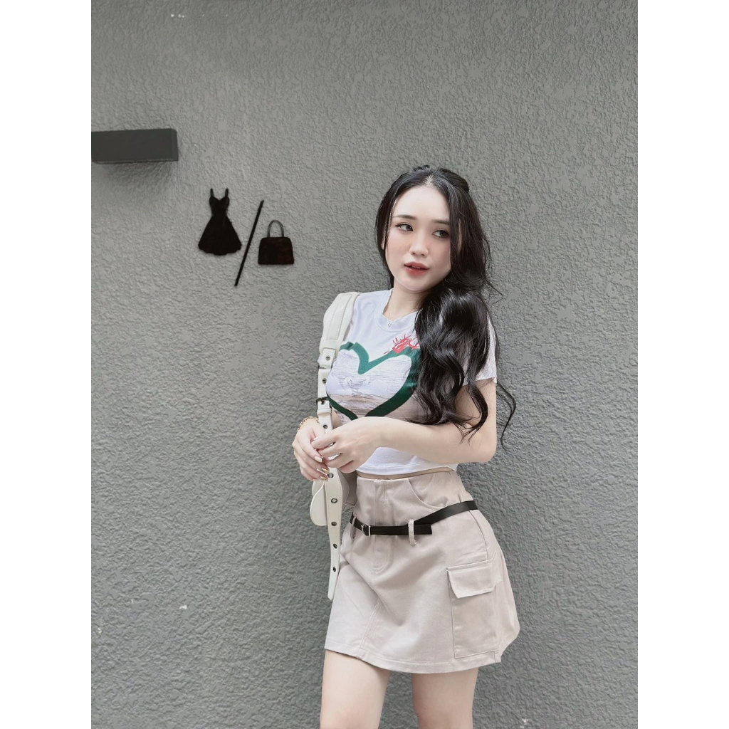 Áo nữ cổ tròn tay ngắn in trái tim xanh đỏ thien nga cực sang cho cô nàng năng động ba