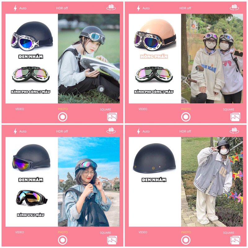 Mũ bảo hiểm nửa đầu kính phi công chính hãng Trâu Vàng VN nhiều màu trơn