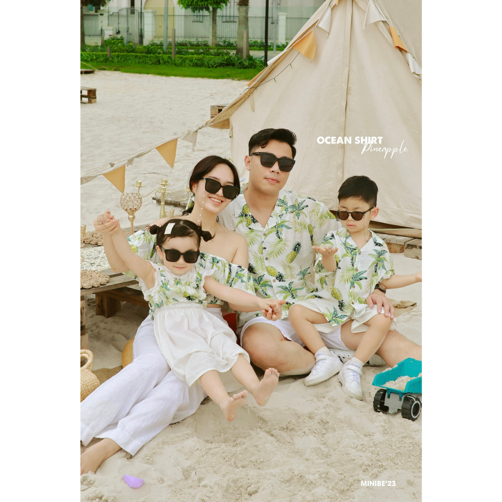 Set áo và váy cho cả gia đình mùa hè mát mẻ và năng động chất liệu đũi nhật - Ocean Shirt Pineapple by minibe