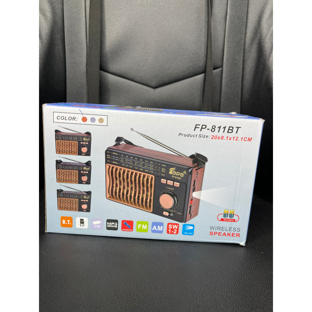 Đài Radio FP-811BT Có Bluetooth, Cắm USB, Thẻ Nhớ, FM-AM/FM/SW Hình Thức Cổ Điển, Pin Sạc Dùng Liên Tục 3-5H
