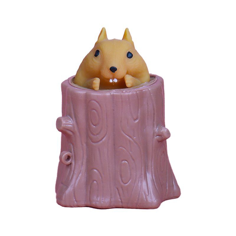 Đồ chơi thú bóp, sóc trốn gốc cây xả stress