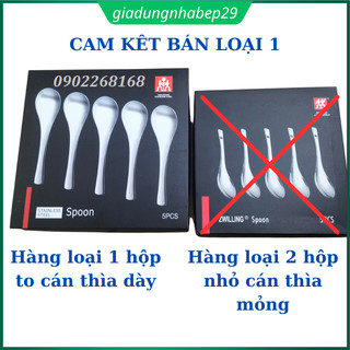 Set 5 thìa inox, muỗng inox STAINLESS STEEL, sâu lòng, cán dày, sáng bóng, kèm hộp đựng sang trọng - Hàng loại 1