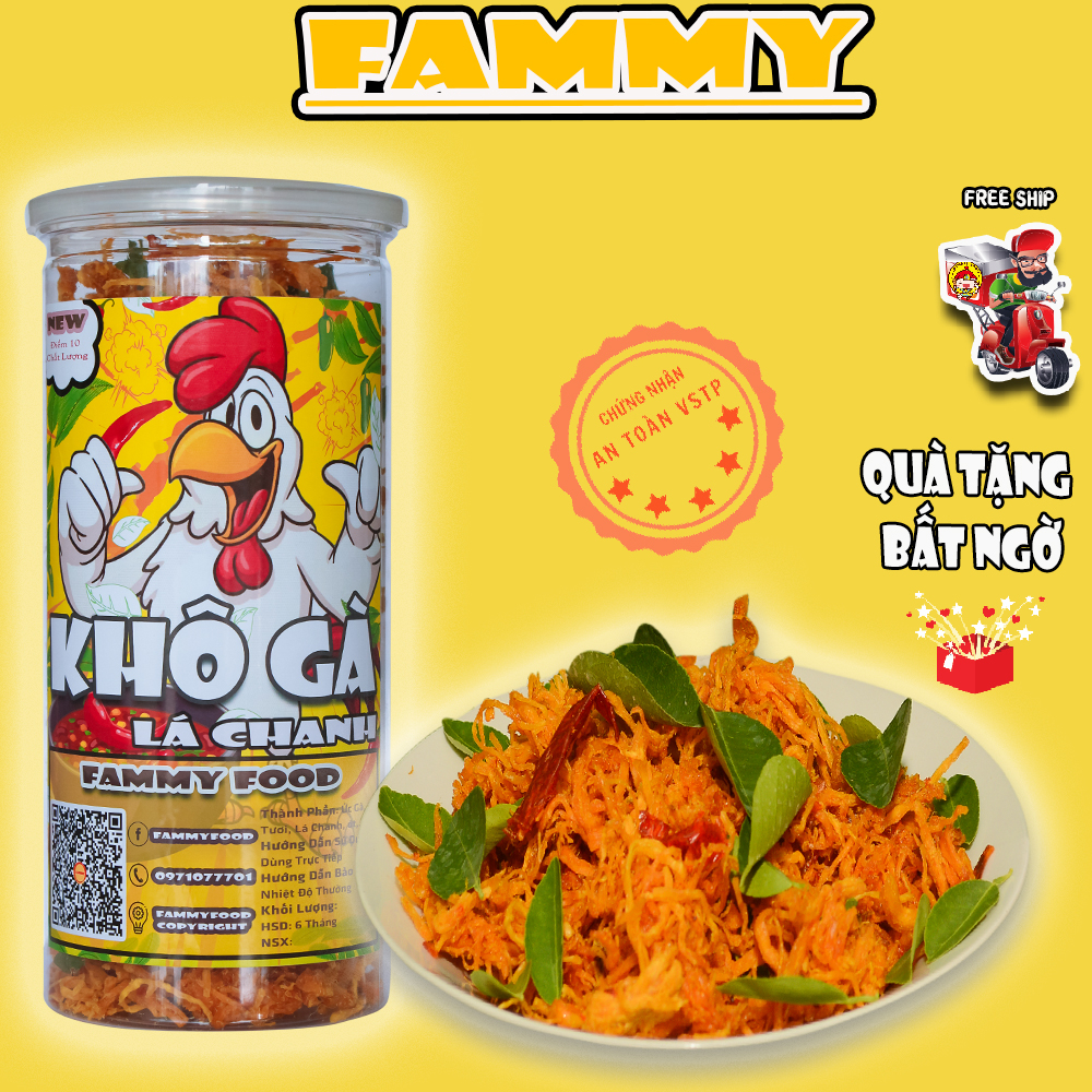 Khô gà lá chanh 250g Fammy loại 1 đồ ăn vặt Hà Nội thơm ngon bổ rẻ nhà làm nguyên ức gà tươi