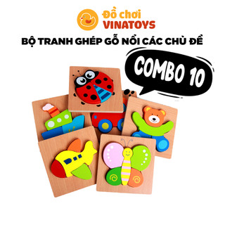 Đồ chơi cho bé combo 10 tranh ghép gỗ nổi các chủ đề Đồ chơi gỗ thông minh VINATOYS