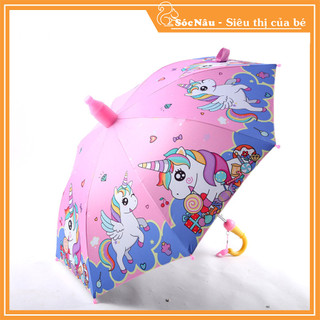 Ô dù che mưa đi nắng tặng kèm còi hình Pony, Unicorn màu hồng cho bé gái - ô dù cán dài cao cấp