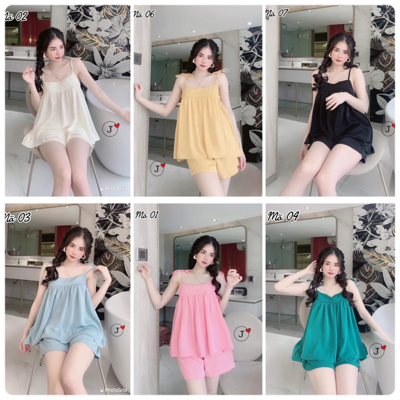 Bộ đồ ngủ hai dây chất vải Kate đa dạng màu sắc