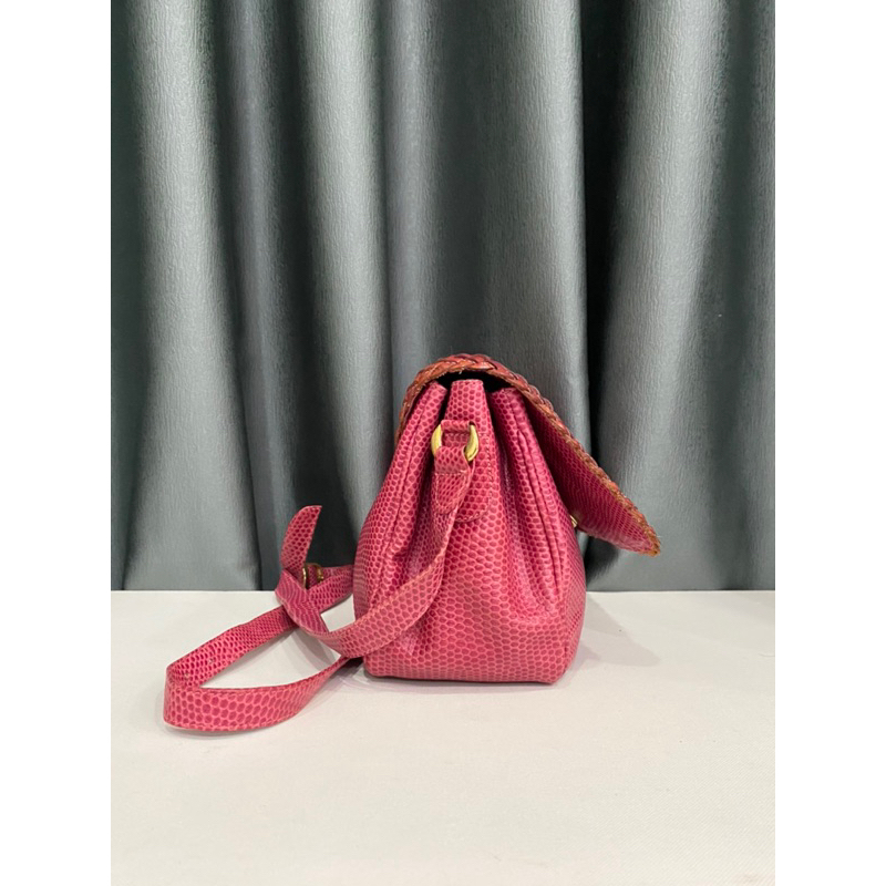 Túi si hiệu GRETA của Ý hồng đan da thật dập vân kì nhông