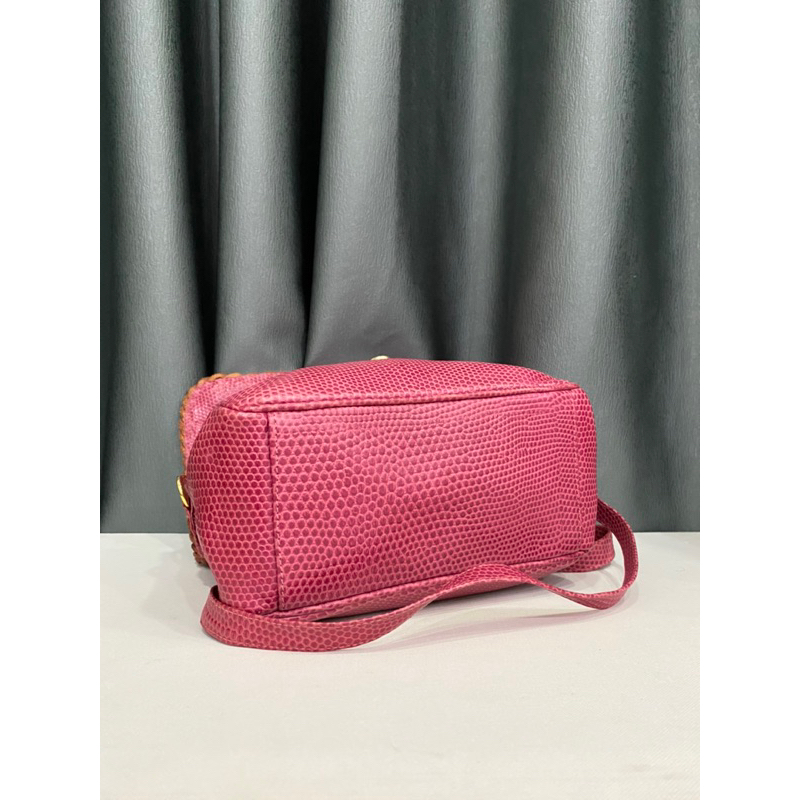 Túi si hiệu GRETA của Ý hồng đan da thật dập vân kì nhông