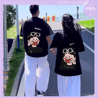 Áo thun cặp đôi hoạt tiết dễ thương chất cotton, form rộng siêu đẹp, Áo phông cặp đôi Unisex Nam Nữ