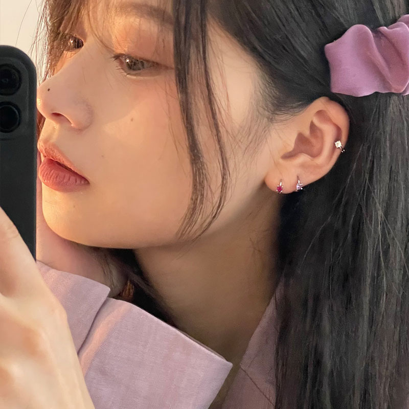 Khuyên tai bạc nữ hình tròn đá mini 3 màu,mẫu mới hot frend siêu đẹp
