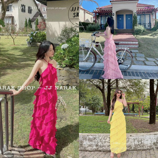 Đầm maxi cổ yếm dáng quấn tầng siêu xinh, duyên dáng phù hợp đi chơi, đi biển