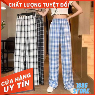 [Sẵn] Quần Kẻ Nữ Cạp Chun Caro Lưng Cao Dáng Rộng Ống Suông ulzzang full màu hot Phong Cách Hàn Quốc Trẻ Trung Năng Động
